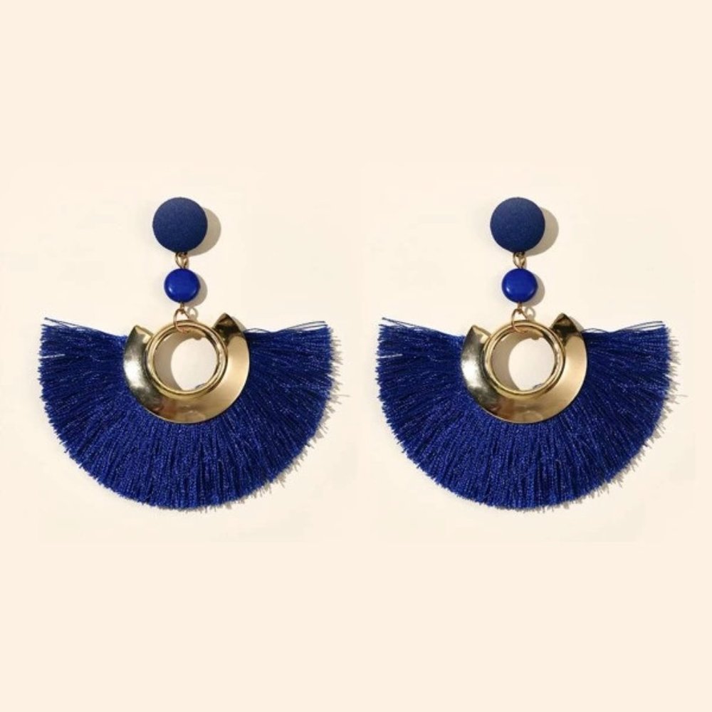 NEW Blue Gold‎ Tassel Fringe Drop Fashion Earrings